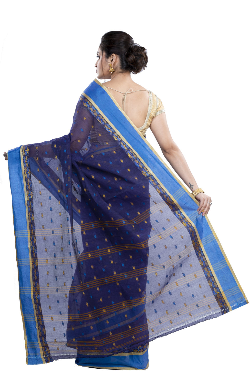 Naby Blue Pure Cotton JoraPata Tant Saree (779)